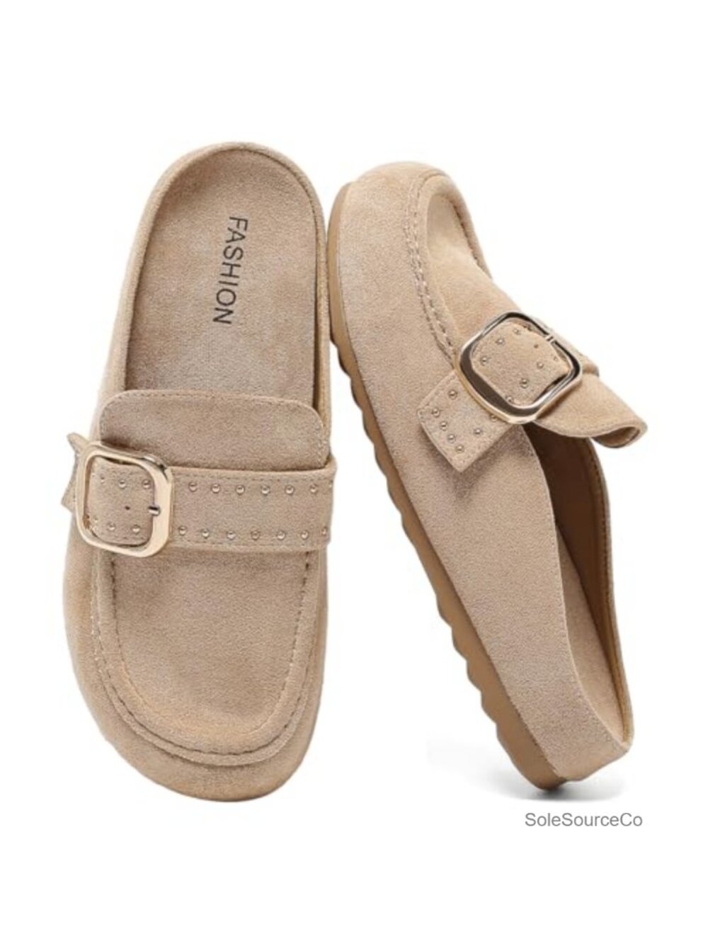 Women's Closed Toe Mule Loafers with Adjustable Buckle, Platform Clogs, Suede